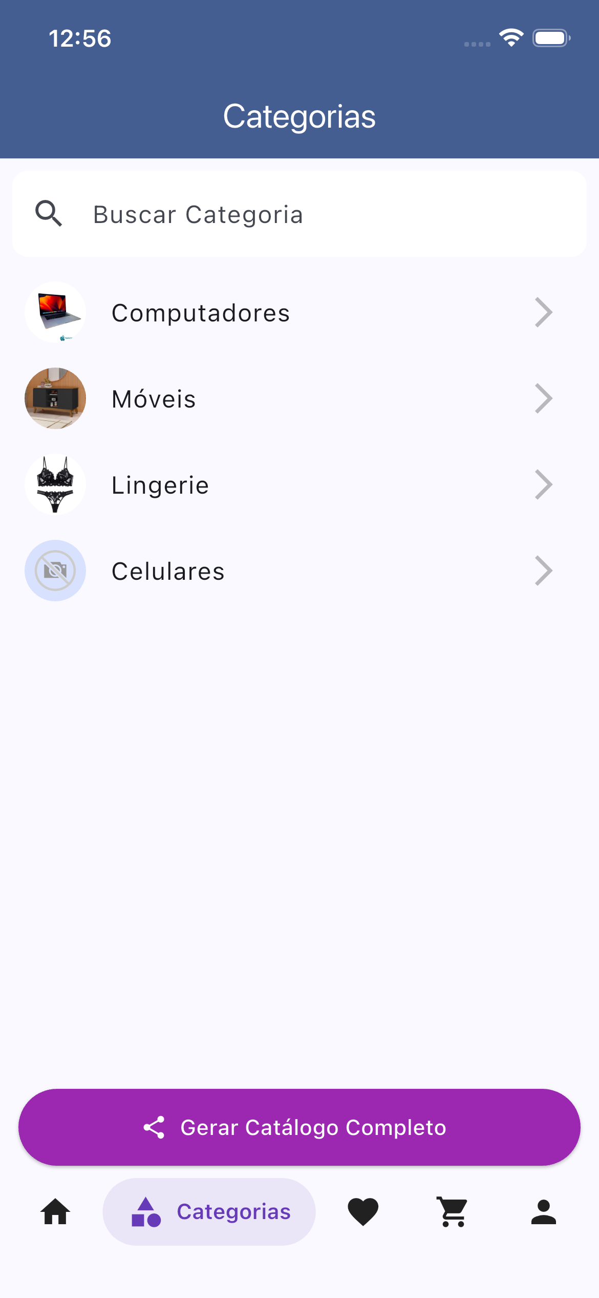 Categorias - Organiza o acesso aos produtos